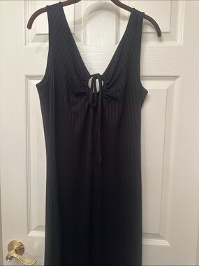 LOFT Black Ribbed Tie-Front Sleeveless Dress